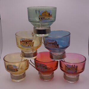Set of Six(6) Roma Scene Glass Cups with Metal Handles